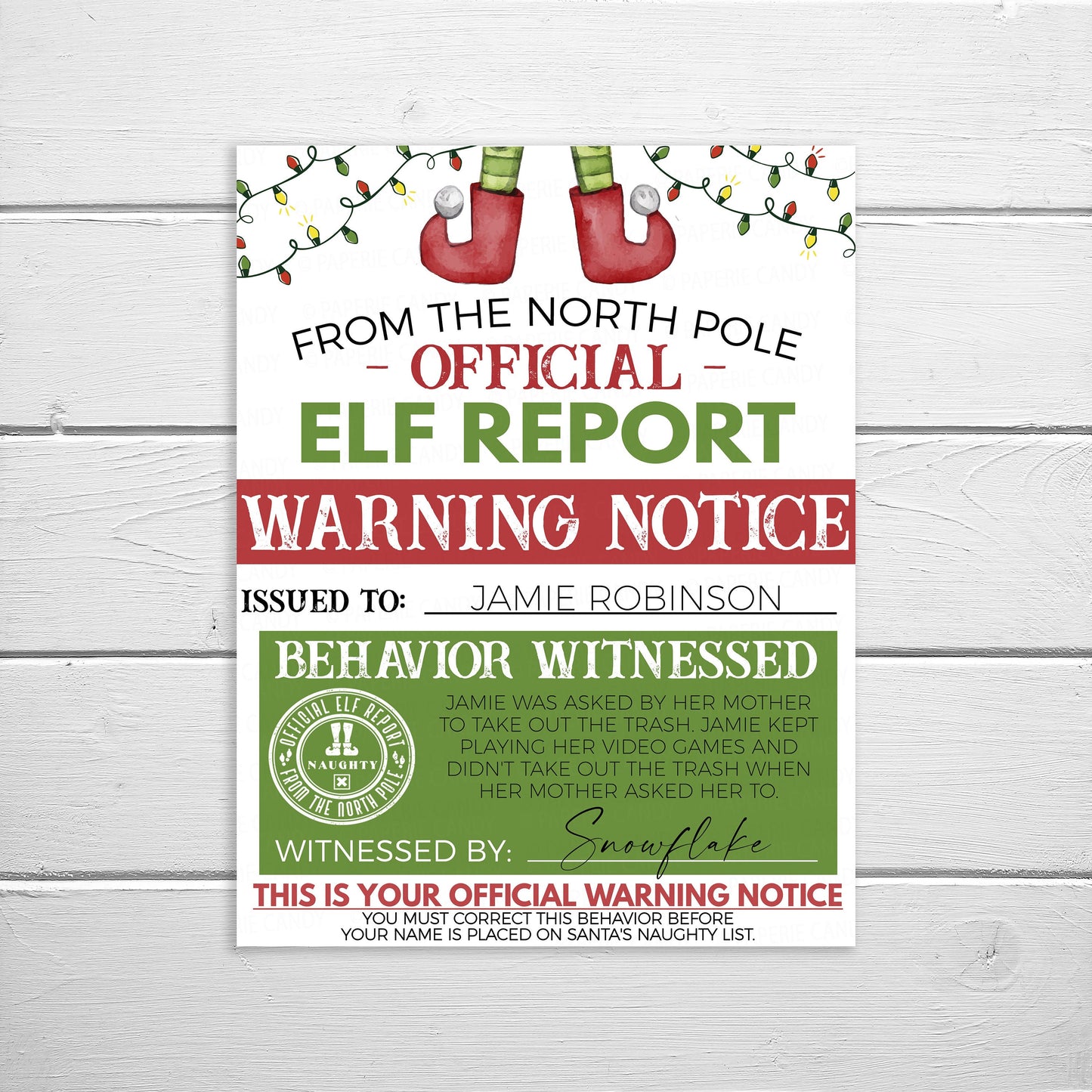 Elf Naughty Warning Report, Editable Elf Letter, Printable Elf Letter, Naughty Behavior Warning Notice Template, Elf Note Activity Games