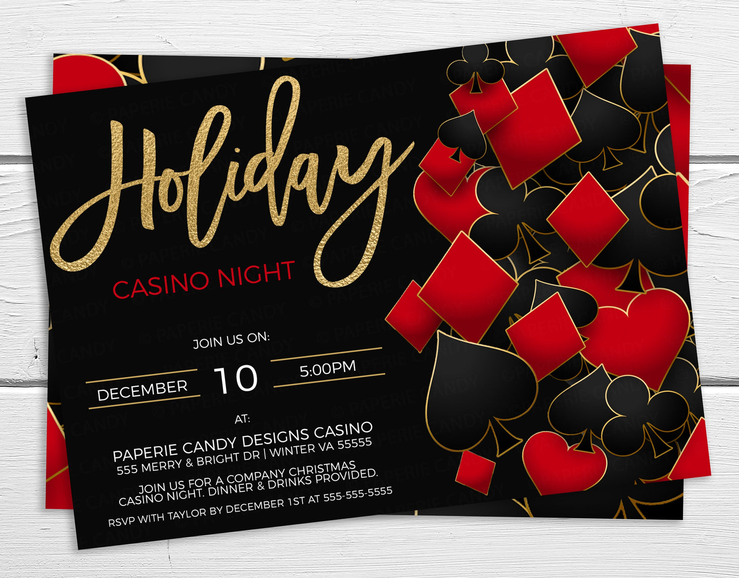 Editable Holiday Casino Party Invitation, Christmas Poker Night Invite, Business Company Staff Employee, Holiday Poker Fundraiser, Printable