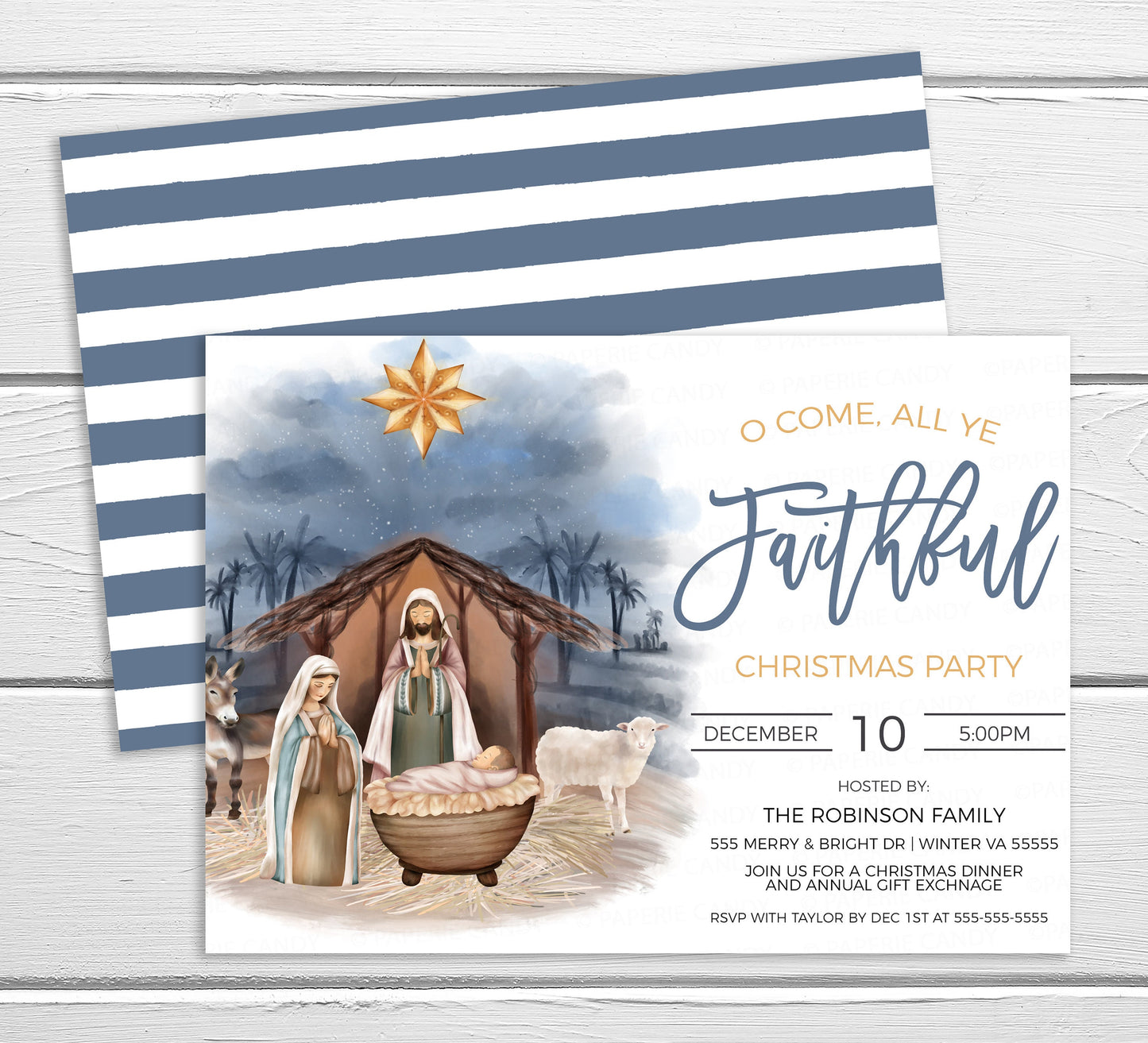 Christmas Nativity Invitation, O Come All Ye Faithful Invite, Religious Christian Manger, Christ's Birth Church Service, Editable Printable