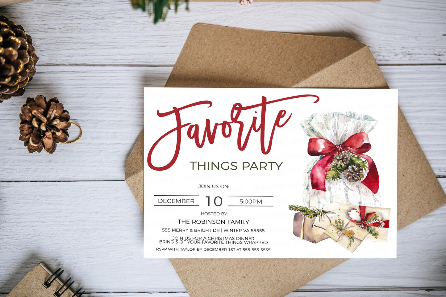 Favorite Things Christmas Party Invitation, Favorite Thing Gift Exchange Invite, Christmas Gift Swap, Holiday Party, Editable Printable