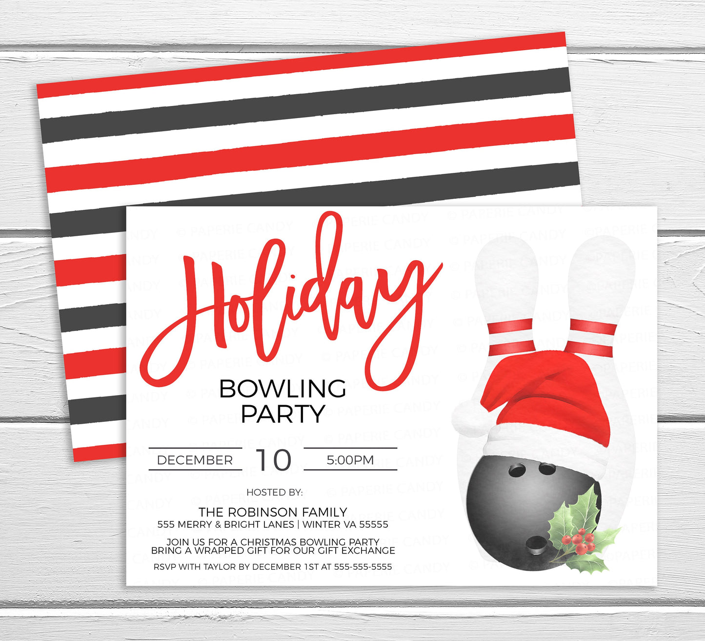 Christmas Bowling Party Invitation, Editable Holiday Bowling Invite, Christmas Birthday Bowling, Company Bowling Event, Editable Printable