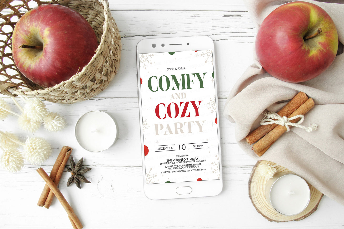 Comfy and Cozy Christmas Party Invitation, Holiday Pajama Invite, Pj Party, Friendmas Holiday Party, Kids Pajama Party, Editable Printable
