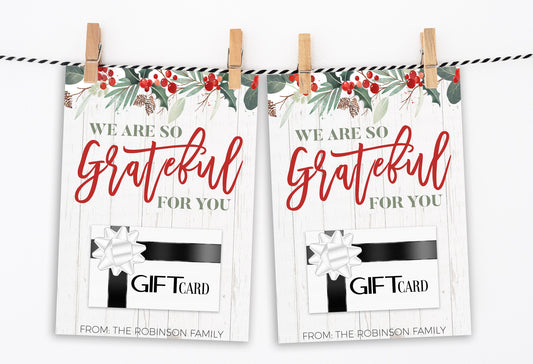 Editable Christmas Appreciation Gift Card Holder, Rustic Holiday Appreciation Gift Card Holder, Grateful For You Gift Card Holder, Printable