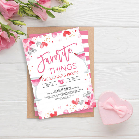 Valentine's Favorite Things Invitation, Editable Galentine's Cocktail Party Invite, Ladies Friends Valentine Gift Exchange, Valentine's Day