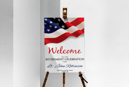 Editable American Flag Party Sign, Retirement Ceremony, Hail & Bail Farewell Change of Command, Promotion Navy Army Marines Air Force Police