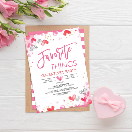 Valentine's Favorite Things Invitation, Galentine's Invite, Ladies Friends Valentine Gift Exchange Party, Galentine's Printable Editable