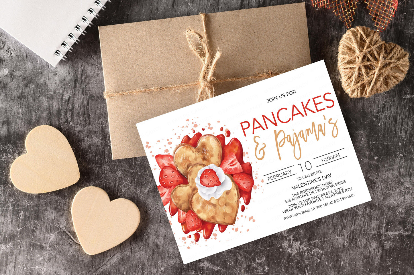 Valentine's Pancakes And Pajamas Invitation, Editable Valentine Pancake PJ Party Invite, Breakfast Brunch Kids Party, Editable Printable