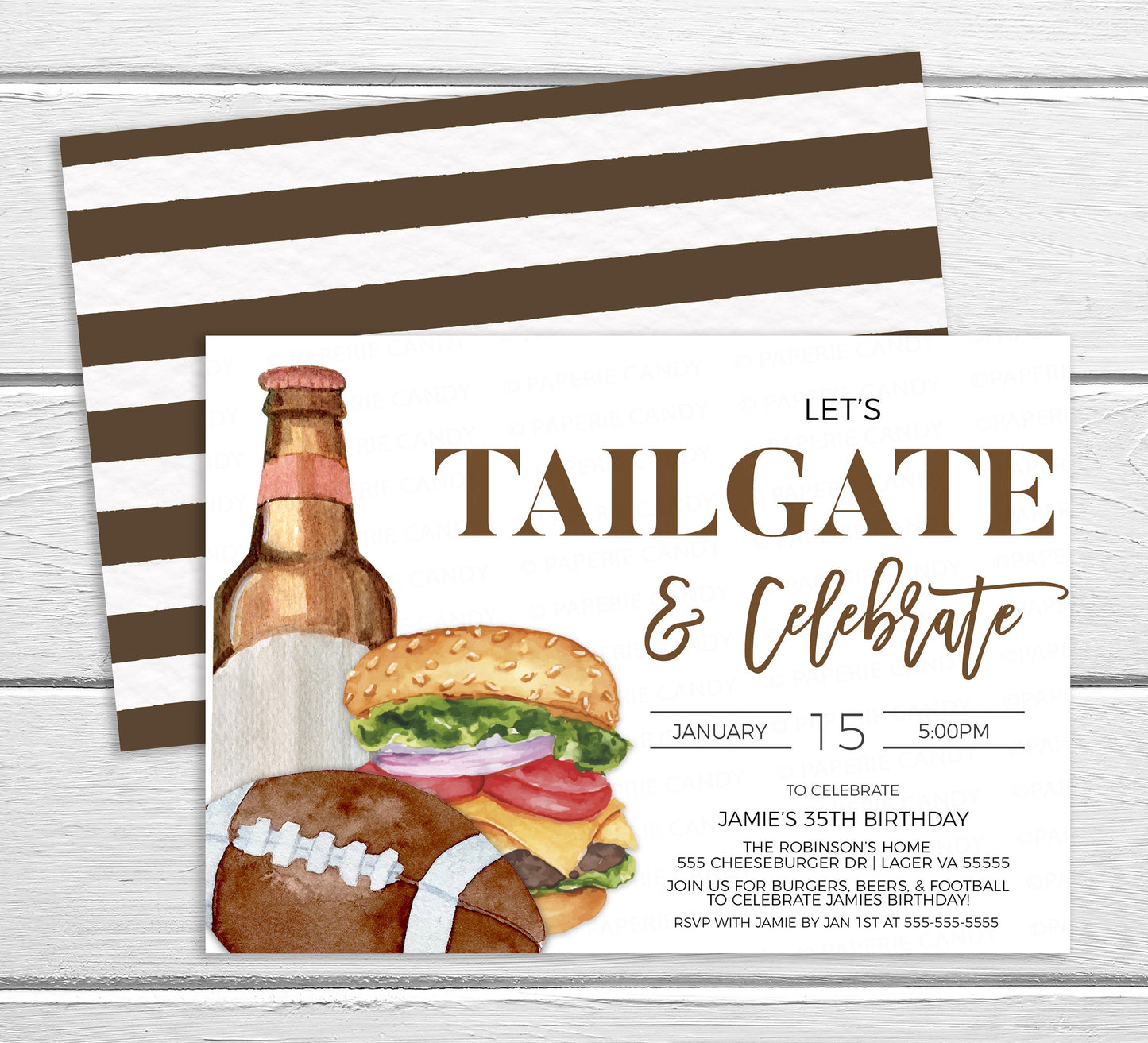 Football Birthday Party Invitation, Tailgate And Celebrate Invite, Burger Beer Football Big Game, 20th 25th 30th 35th 40th 45th 50th Party