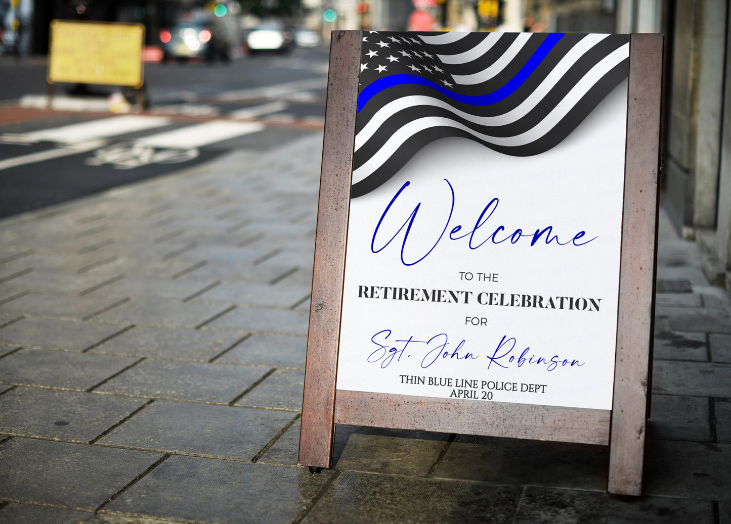 Police Officer Retirement Sign, Editable Thin Blue Line Poster, Police Officer Academy Graduation Ceremony Sign, Police Promotion