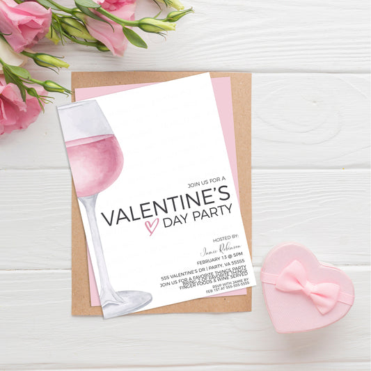 Valentine's Wine Invitation, Editable Valentine Lunch Dinner Invite, Wine Tasting, Friends Valentine Party, Galentine's Printable Editable