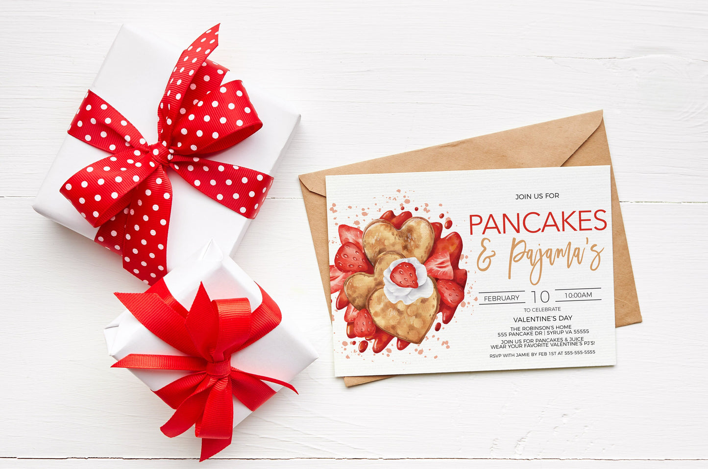Valentine's Pancakes And Pajamas Invitation, Editable Valentine Pancake PJ Party Invite, Breakfast Brunch Kids Party, Editable Printable