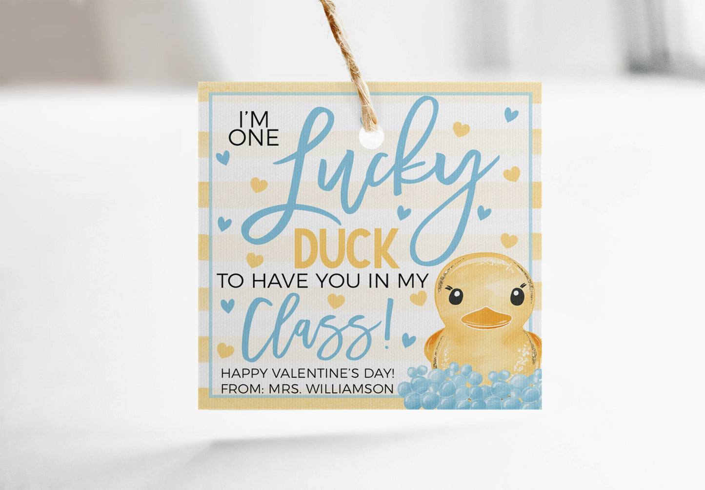 Valentine Rubber Duck Gift Tags, Lucky Duck To Have You In My Class, Valentine's Gift For Students Classroom Classmates Kids Teacher