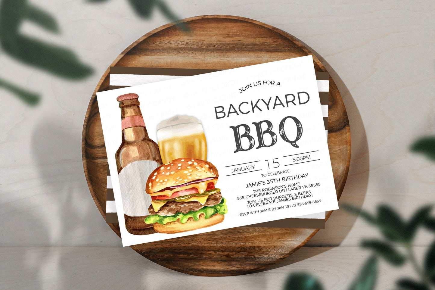 Backyard BBQ Invitation, Barbeque Burgers Beer Invite, Grilling Cookout Barbecue Party, Spring Summer Shower Editable Printable Template
