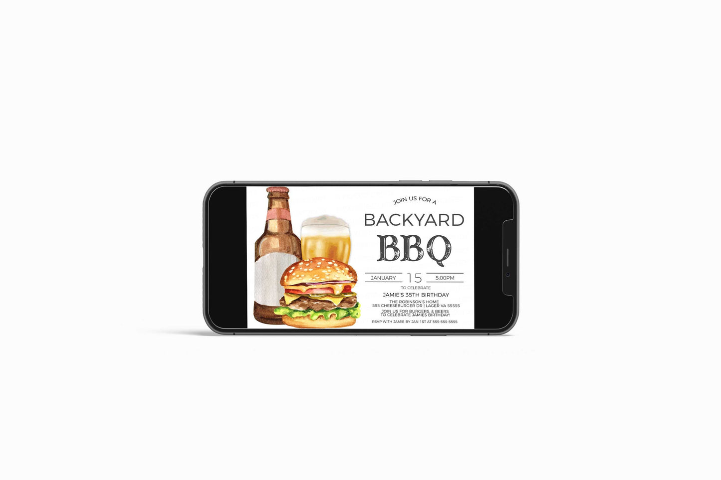 Backyard BBQ Invitation, Barbeque Burgers Beer Invite, Grilling Cookout Barbecue Party, Spring Summer Shower Editable Printable Template