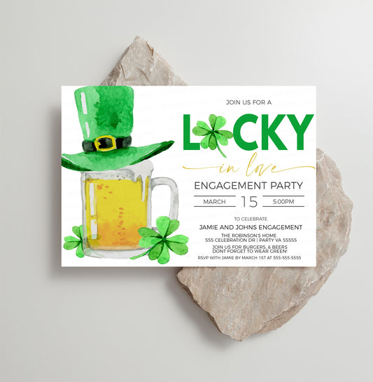 St Patricks Engagement Party Invitation, St Patty Lucky In Love Invite,  Bachelorette Bachelor Party, Couples Shower Engagement Printable