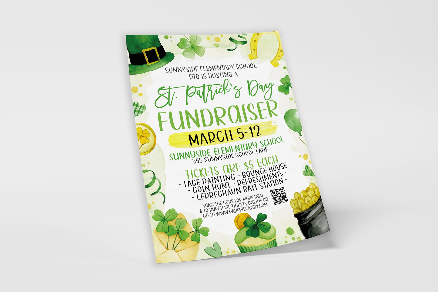 St. Patrick's Day Fundraiser Flyer, St. Patty Flyer Invite, Company School Church Business Community PTA PTO Editable Printable Template