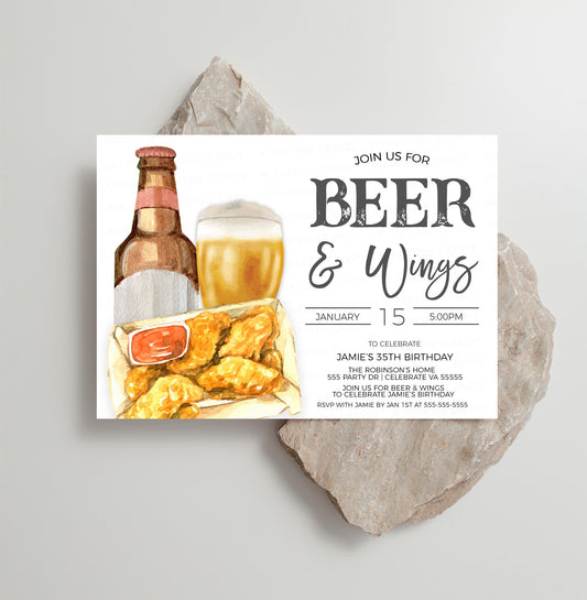 Beer & Wings Invitation, Chicken Wings Brews Invite, Beer Wing Birthday Party, Couples Shower, Retirement Party, Editable Printable Template