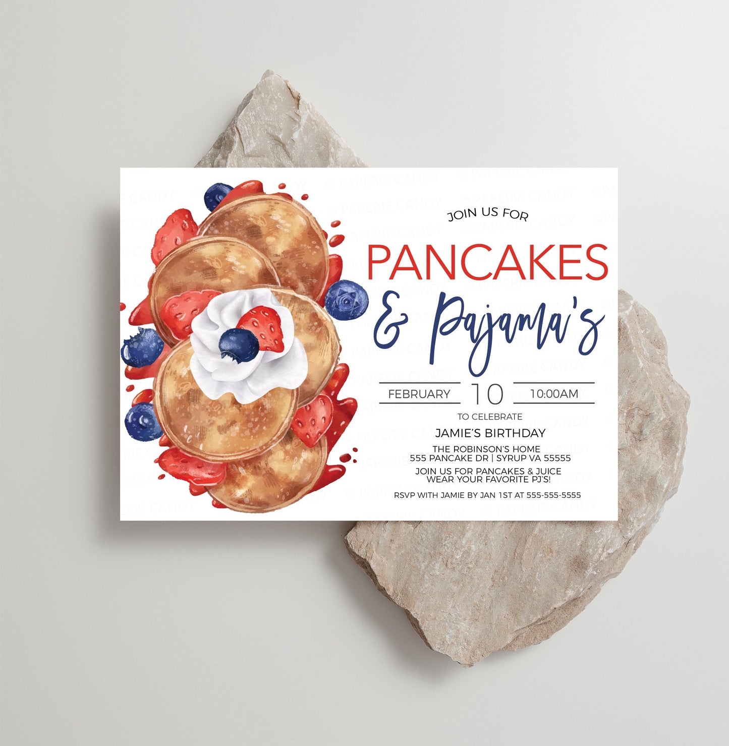 Pancakes And Pajamas Invitation, Pancake PJ Party Invite, Birthday Breakfast Brunch Kids Party, 4th Of July Labor Day, Editable Printable
