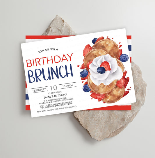 Pancake Invitation, Brunch Birthday Party Invite, Pancake Bar, Kids Pancake Party, Birthday Breakfast, Birthday Brunch, Editable Printable