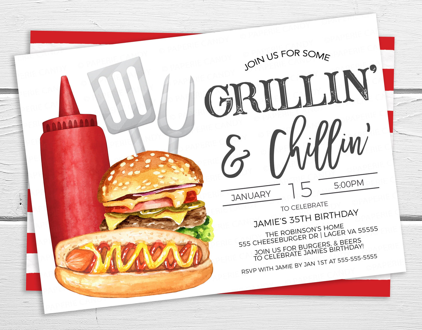 Grillin' And Chillin' Invitation, BBQ Barbeque Invite, Burgers Beer Grilling Cookout Barbecue, Memorial Day, Labor Day, 4th Of July Template