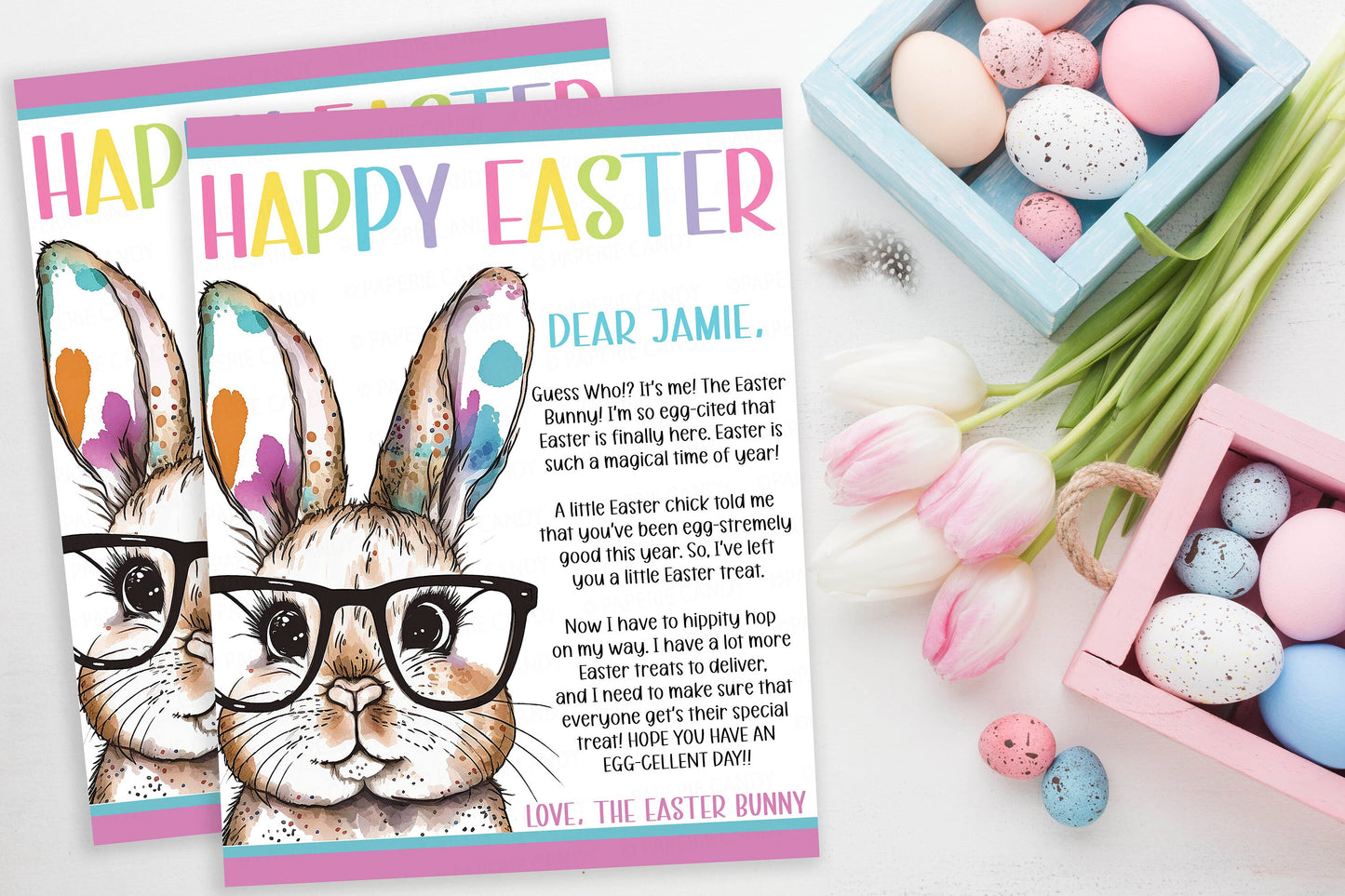 Letter From The Easter Bunny, Editable Easter Bunny Letter, Kids Easter Morning Surprise, Easter Egg Basket Hunt Game Hoppy Easter Printable