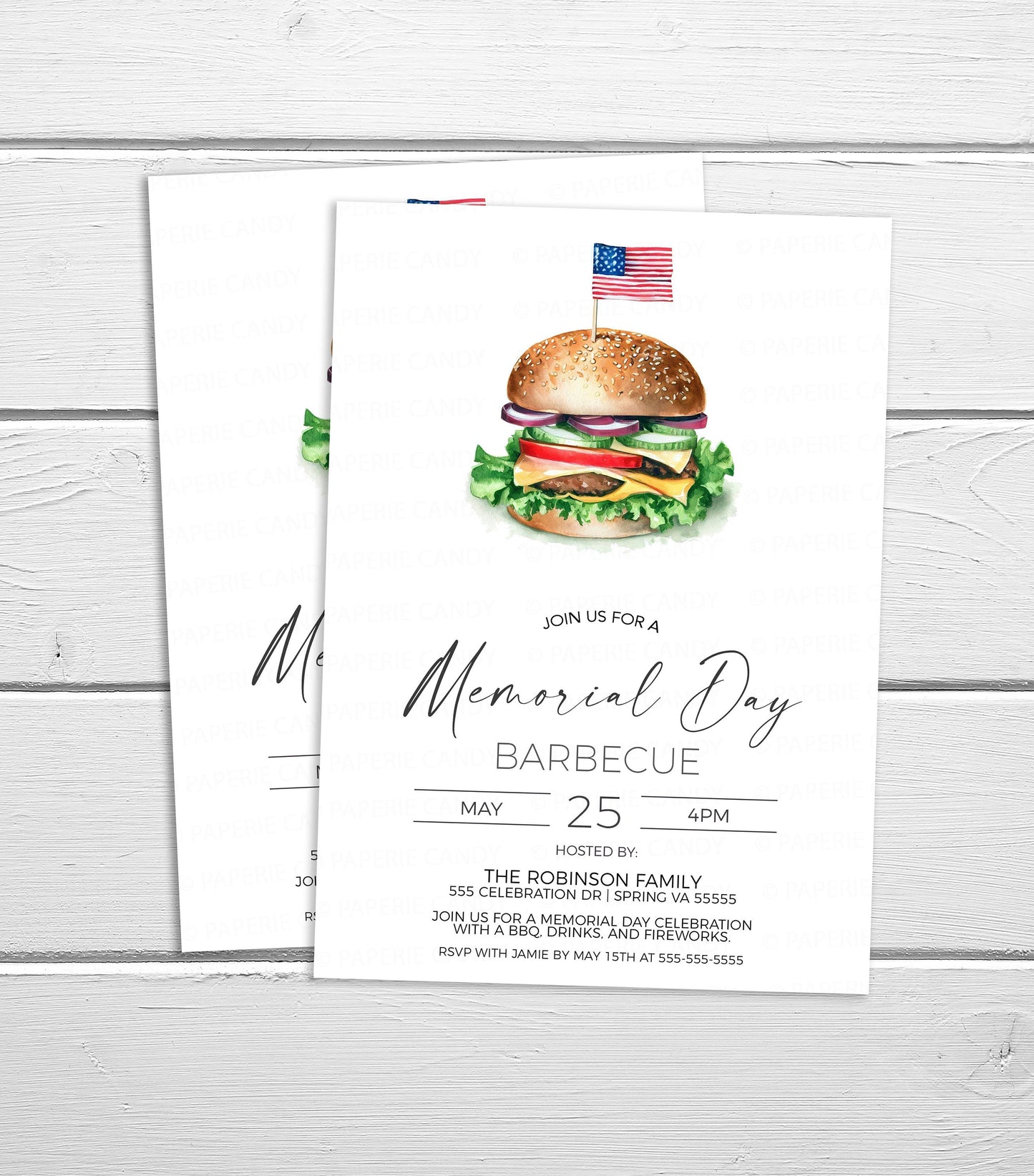 Memorial Day BBQ Invitation, Memorial Day Invite, Memorial Day Cookout, Memorial Day Party, Brunch Lunch Dinner, Editable Printable Template