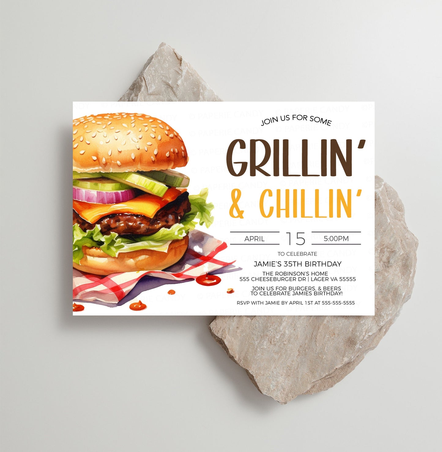 Grillin' And Chillin' Invitation, BBQ Barbeque Invite, Burgers Beer Birthday Party, Grilling Cookout Barbecue Party, Printable Template
