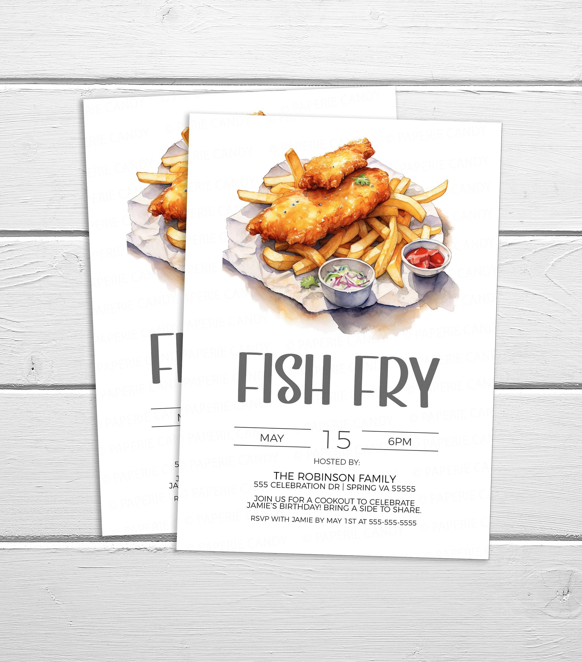 Fish Fry Invitation, Fish And Chips Invite, Seafood Birthday Party, Fi – Paperie Candy fish-fry-invitation-fish-and-chips-invite-seafood-birthday-party-fi-paperie-candy