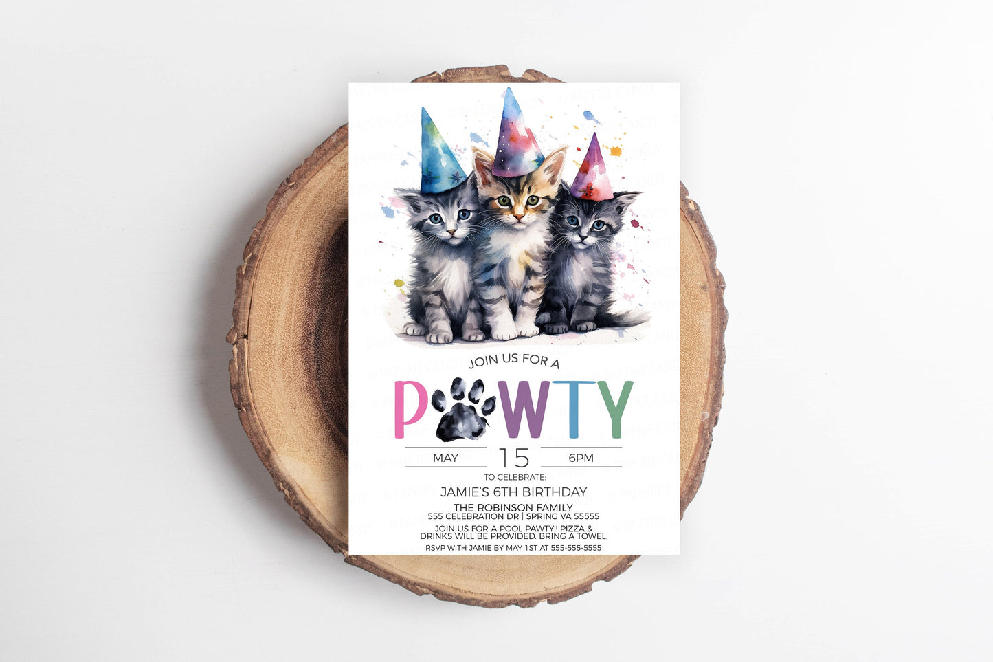 Kitten Invitation, Kitten Pawty Invite, Kittens Cat Birthday Party, Let's Pawty, Calling All Pawty Animals, Editable Printable Template