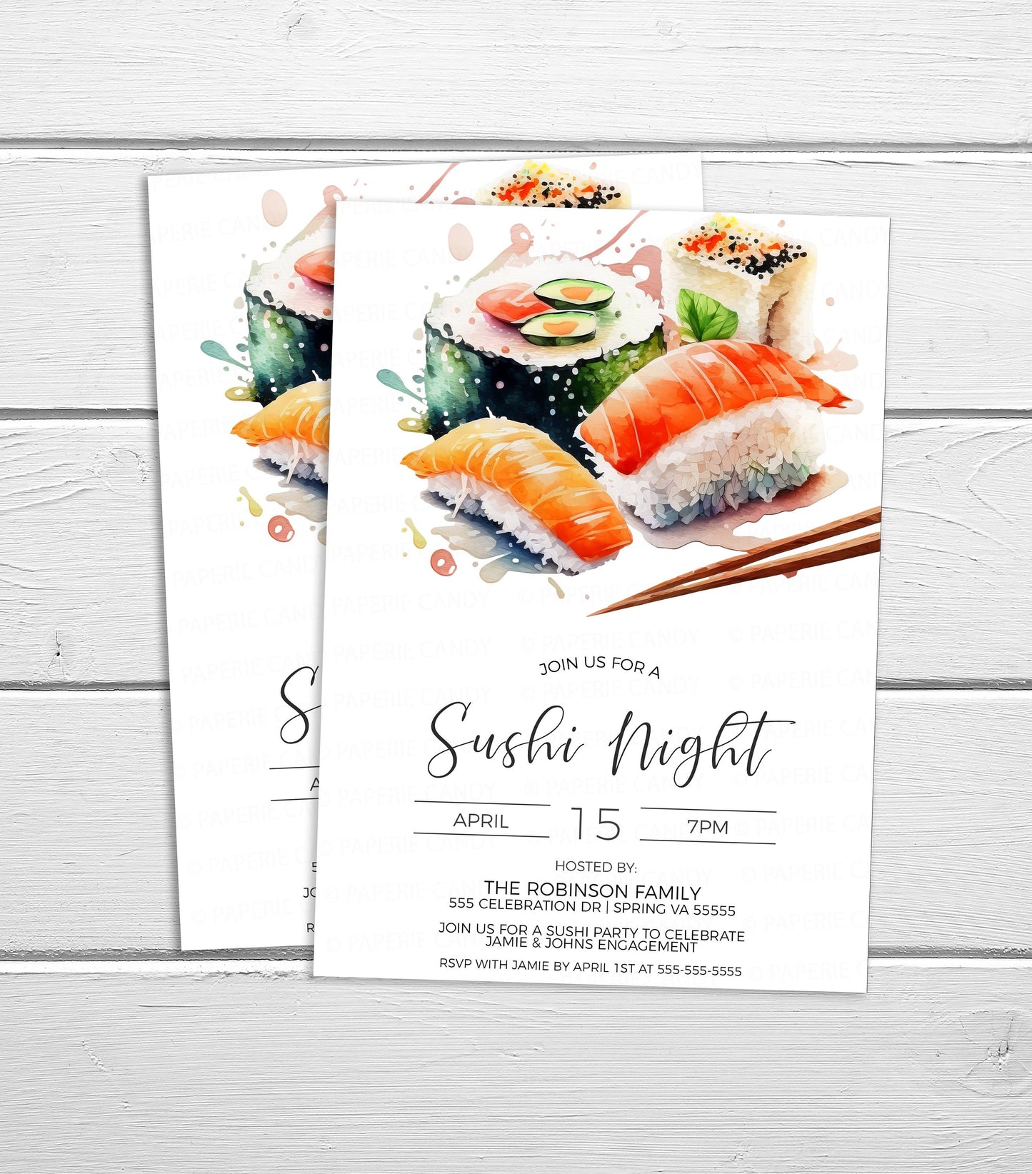 Sushi Invitation, Sushi Party Invite, Sushi Birthday Retirement, Sushi Engagement Couples Shower, Sushi Rehearsal Dinner, Printable Template
