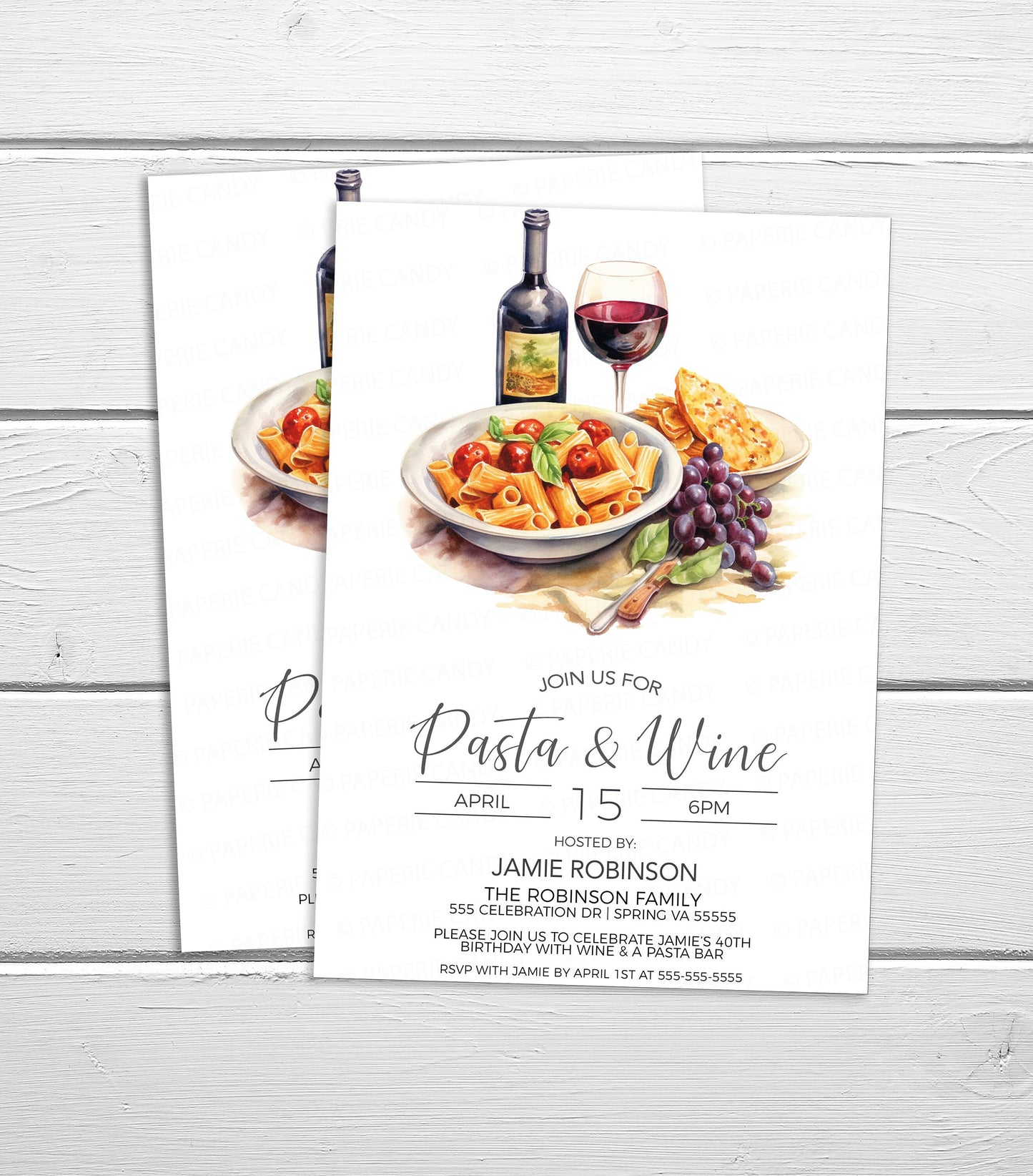 Pasta & Wine Invitation, Italian Themed Dinner Invite, Italian Pasta Dinner, Rehearsal Dinner Birthday, Girls Night, Editable Printable