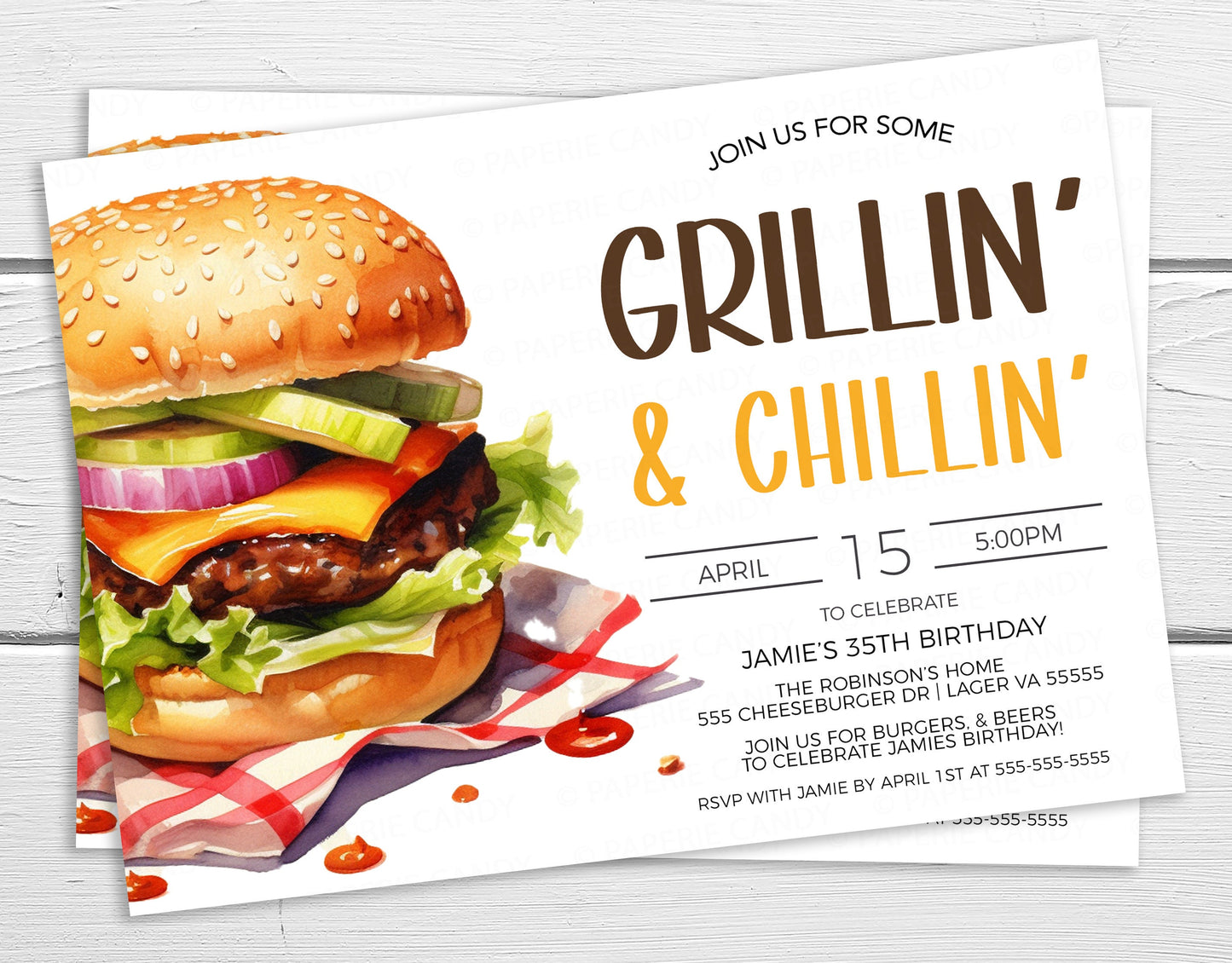 Grillin' And Chillin' Invitation, BBQ Barbeque Invite, Burgers Beer Birthday Party, Grilling Cookout Barbecue Party, Printable Template