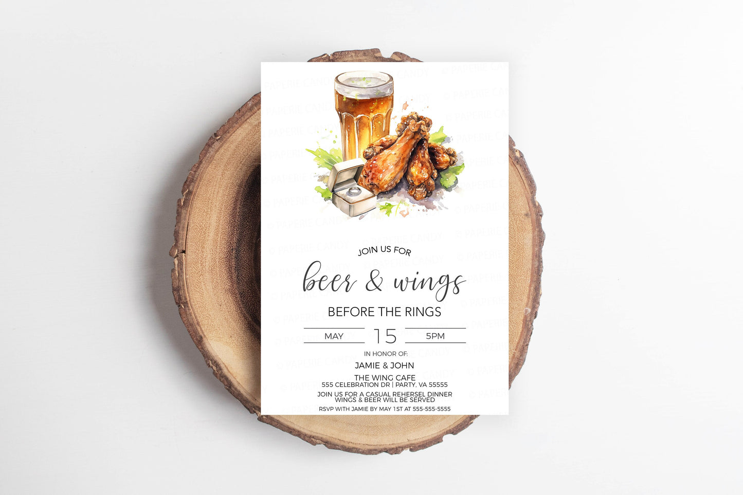 Beer And Wings Couples Shower Invitation, Hot Wings Couples Shower Invite, Casual Rehearsal Dinner, Buffalo Chicken Wings Editable Template