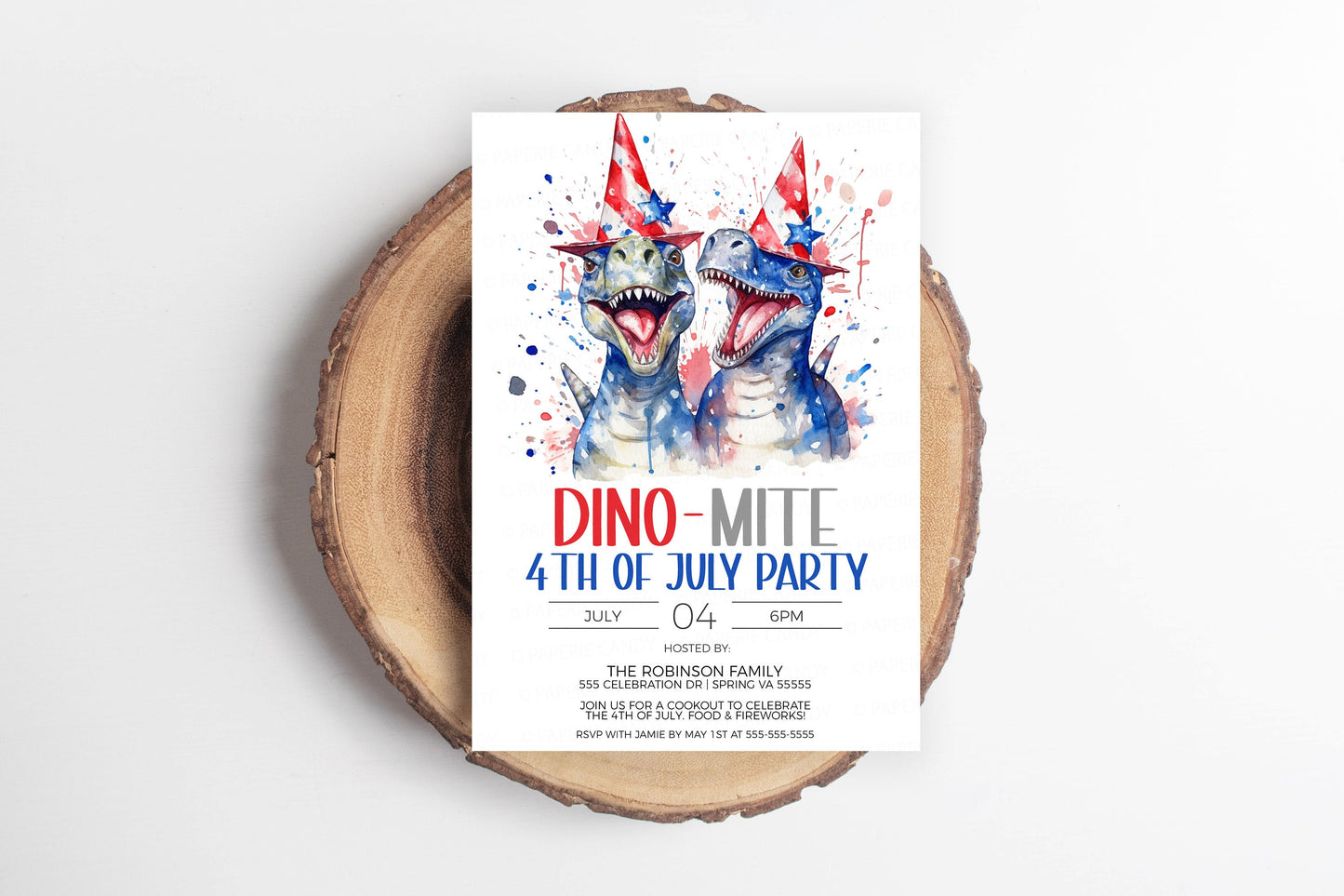 Dinosaur 4th Of July Invitation, Dino Independence Day Invite, Dino-Mite, Patriotic Dinosaur Birthday, Labor Memorial Day Editable Printable