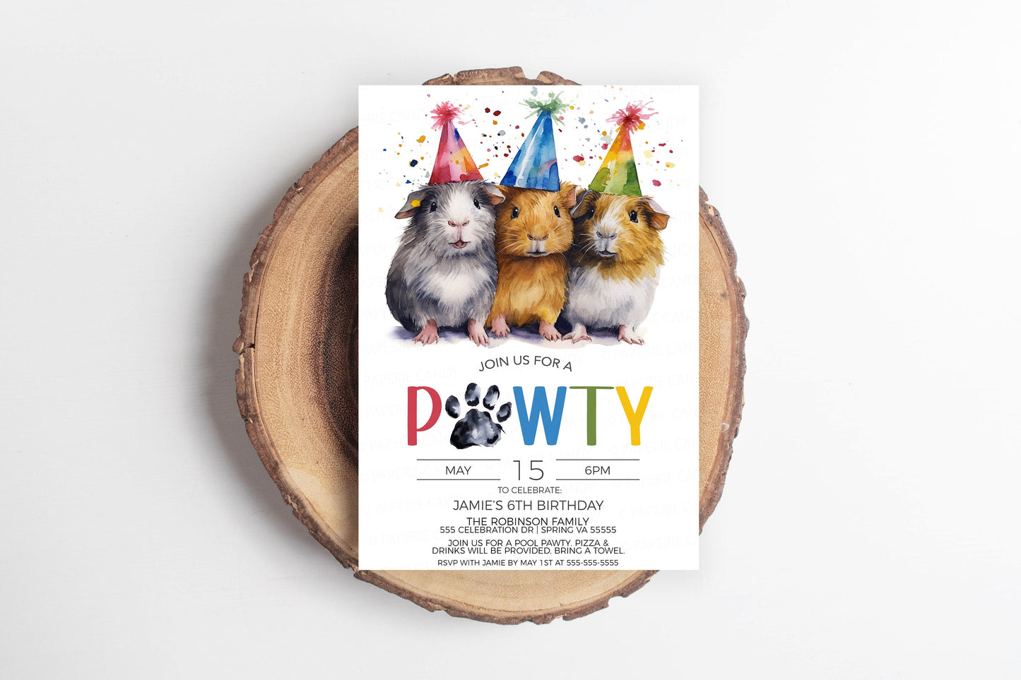 Guinea Pig Invitation, Guinea Pawty Invite, Guinea Piggies Birthday Party, Let's Pawty Calling All Pawty Animals Editable Printable Template