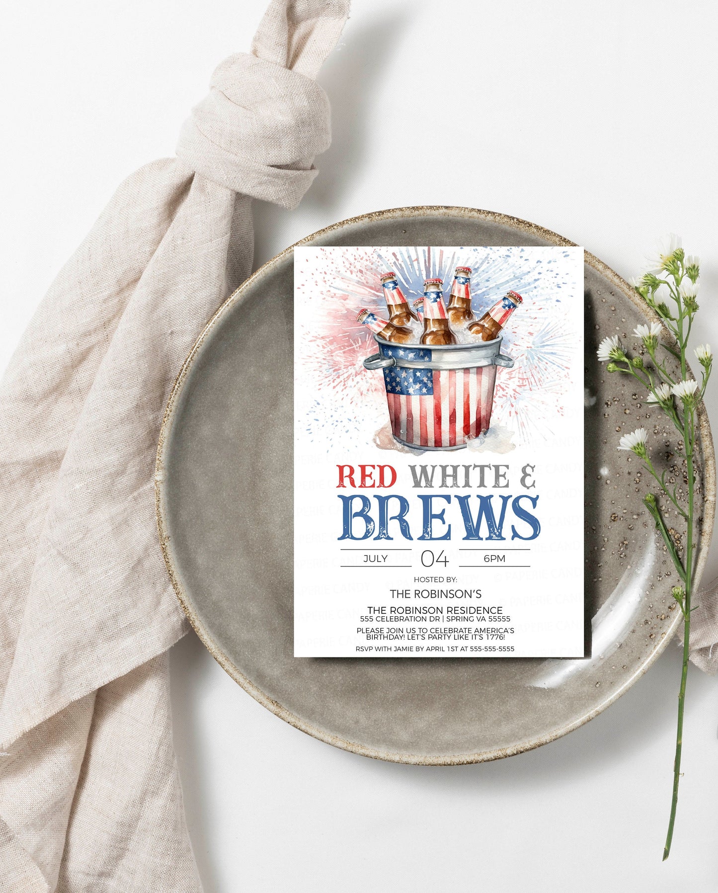 4th Of July Invitation, Red White & Brews Invite, Independence Day Party Invite, July 4th BBQ Beer Party, Editable Printable Template