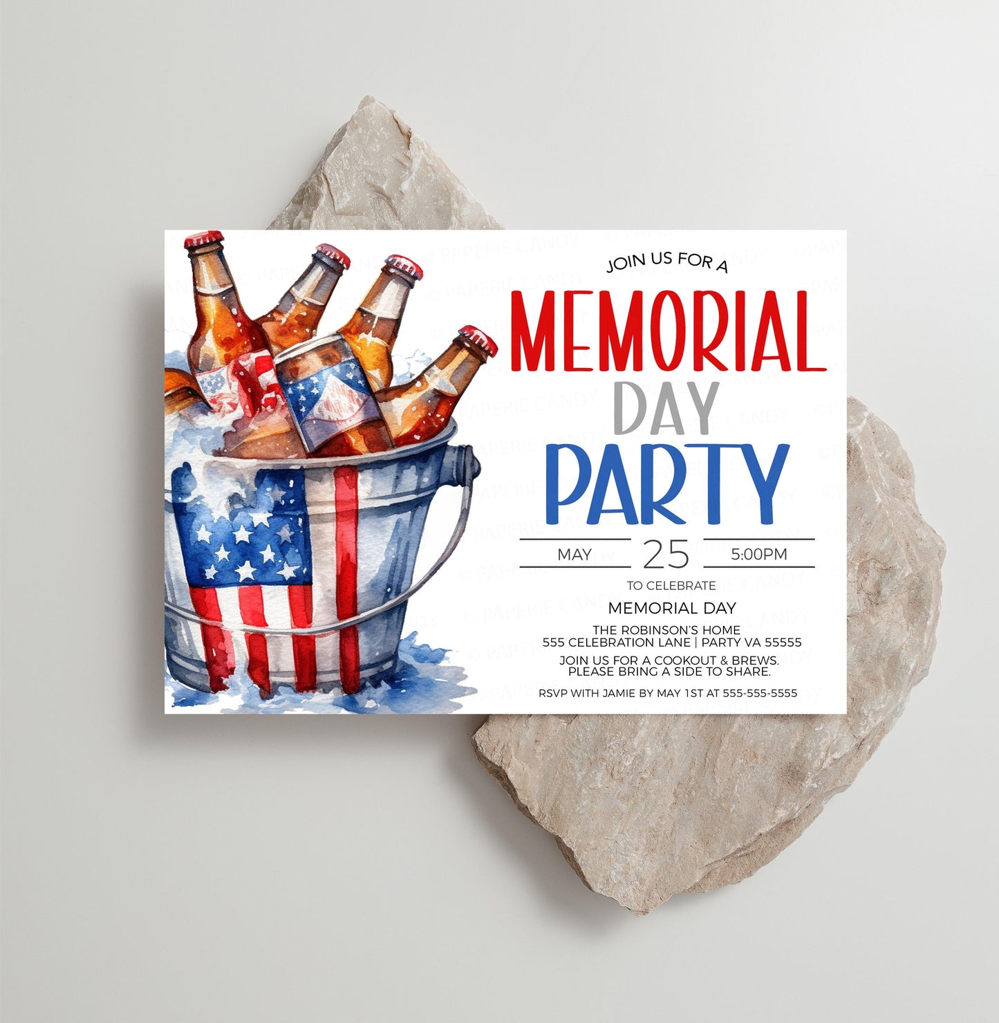 Memorial Day Party Invitation, Memorial Day Invite, Memorial Day Cookout, Burgers & Beer, Brunch Lunch Dinner, Editable Printable Template