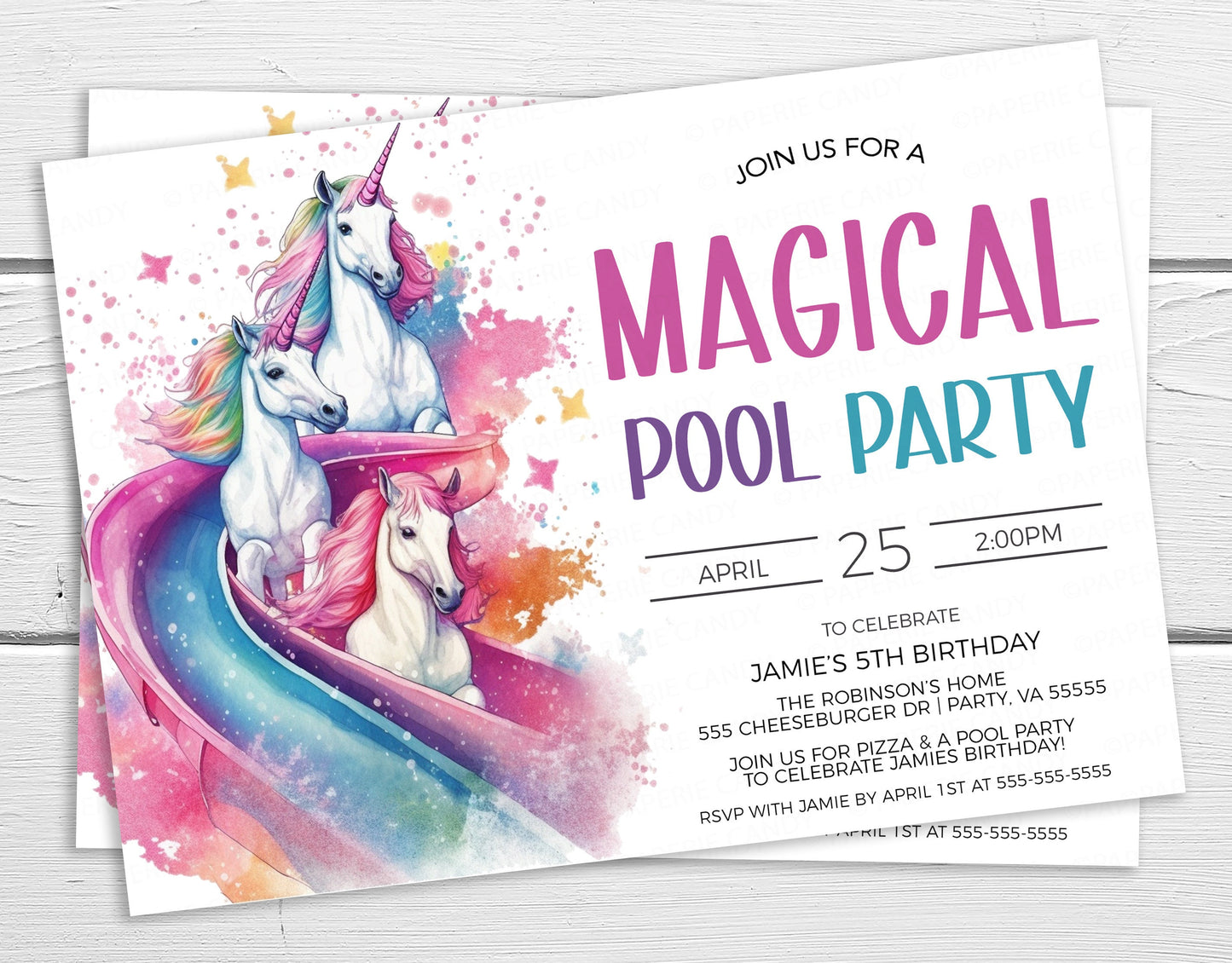 Unicorn Pool Party Invitation, Unicorn Water Park Invite, Unicorn Water Slide Party, Pool Birthday, End Of School Party, Editable Printable