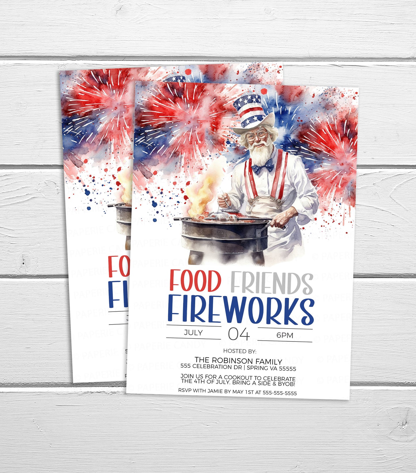 4th Of July BBQ Invitation, Independence Day Cookout Invite, Red White & Brews, July 4th Fireworks Burgers Beer, Editable Printable Template