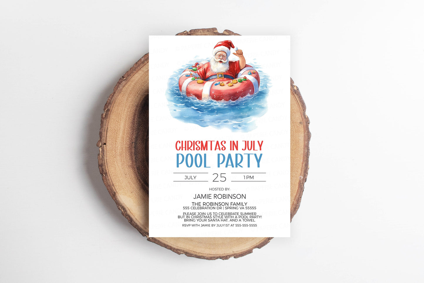 Christmas In July Pool Party Invitation, Christmas In Summer Pool Party Invite, Summer Santa Pool Party, Editable Printable Template