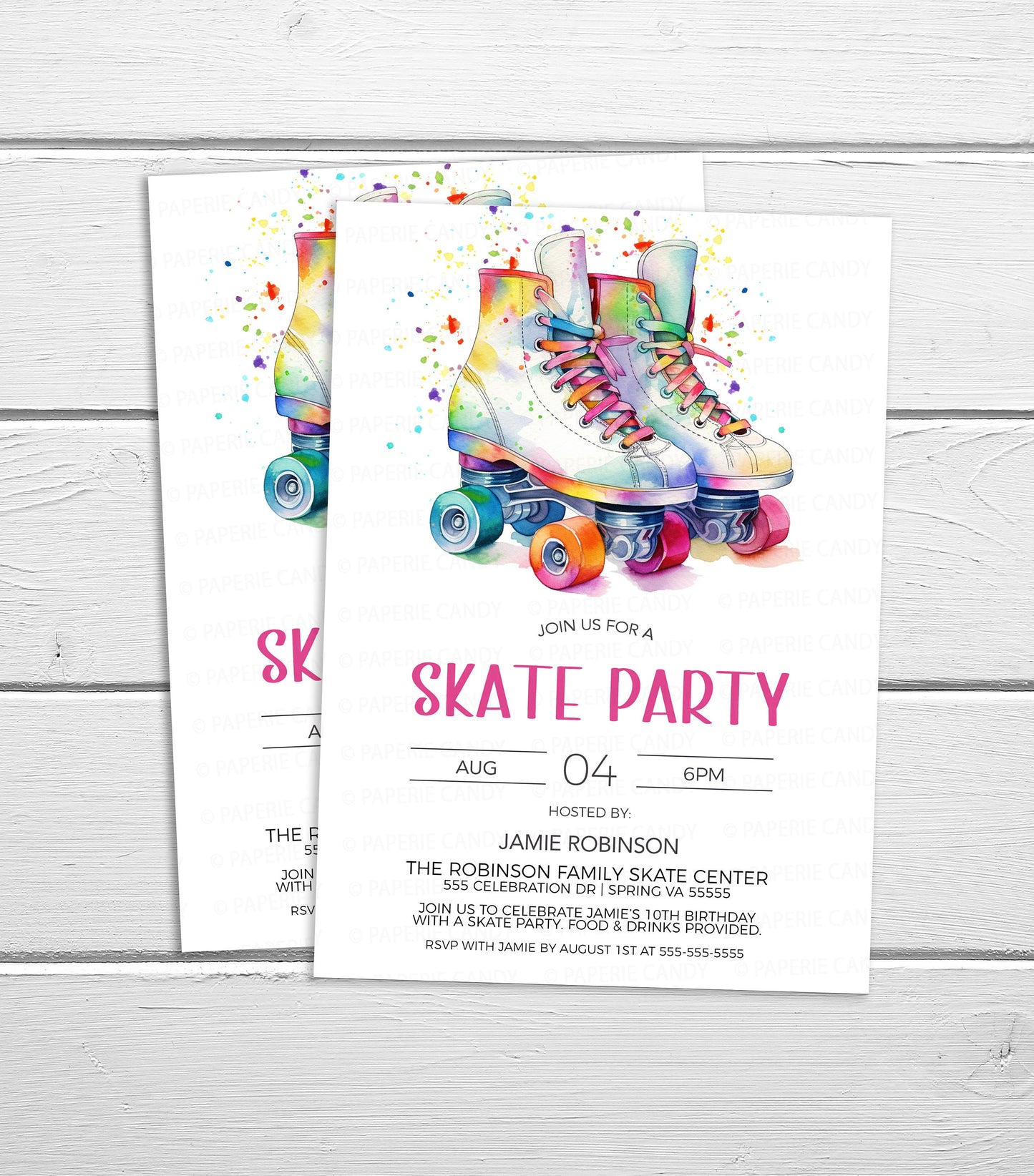 Roller Skating Invitation, Roller Skate Invite, Roller Skating Birthday Party, Neon Skate, Rainbow Skates, Editable Printable Template