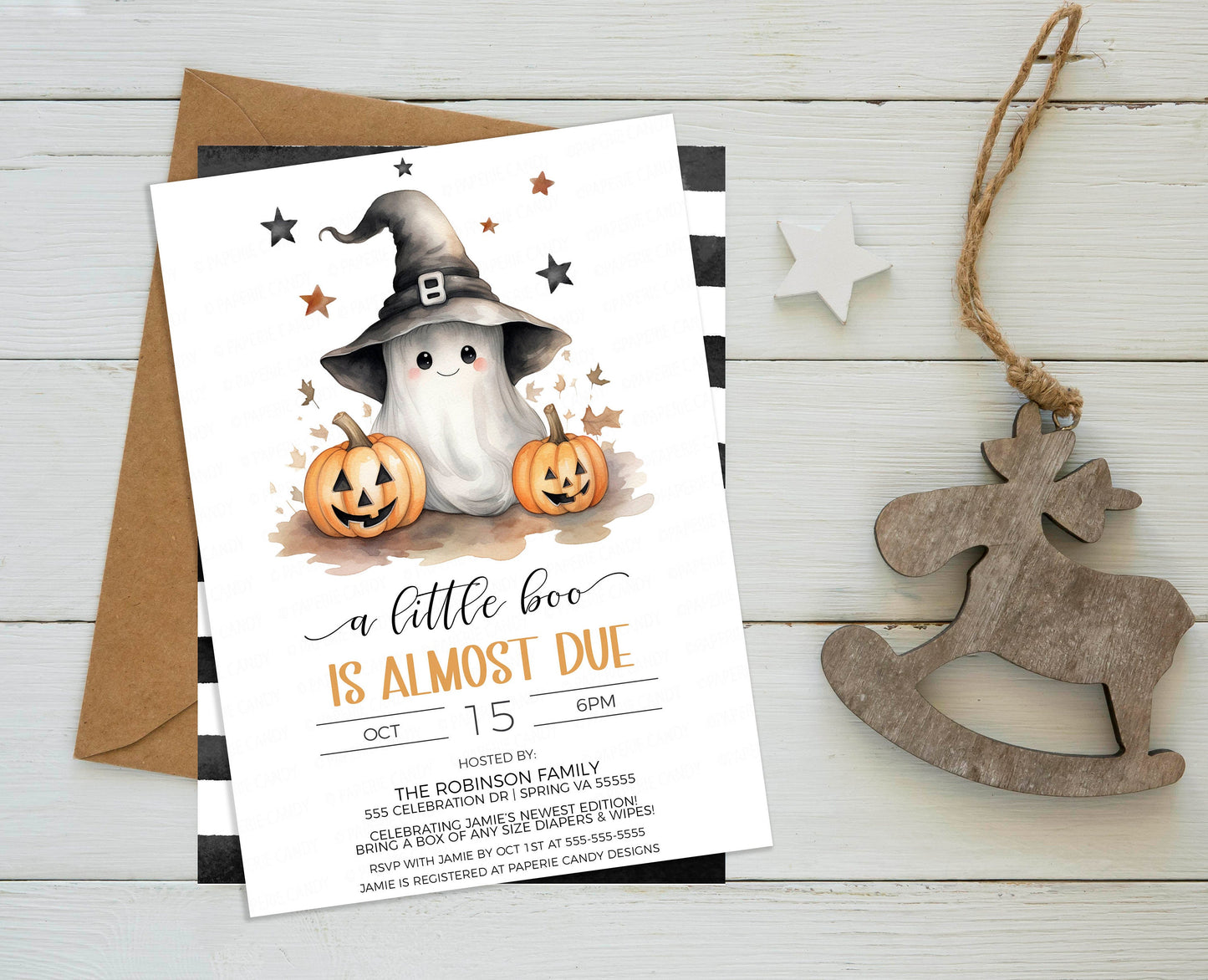 Halloween Baby Shower Invitation, A Little Boo Is Almost Due Invite, Couples Baby Shower, Boy Girl Shower, Pumpkin Ghost, Editable Printable