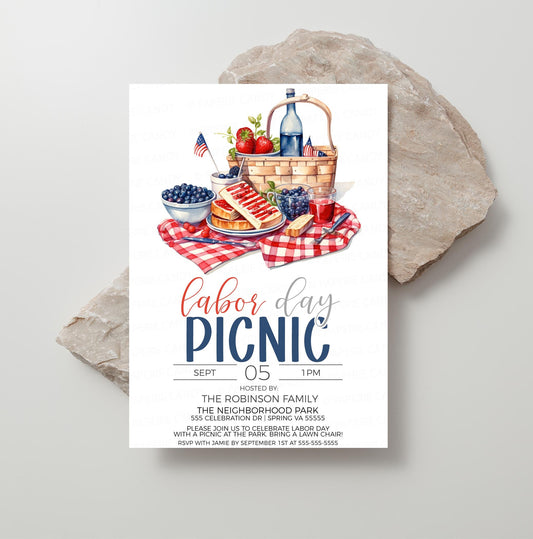 Labor Day Picnic Invitation, Labor Day Lunch Invite, Labor Day Brunch Lunch, Patriotic Picnic, Red White Blue, Editable Printable Template