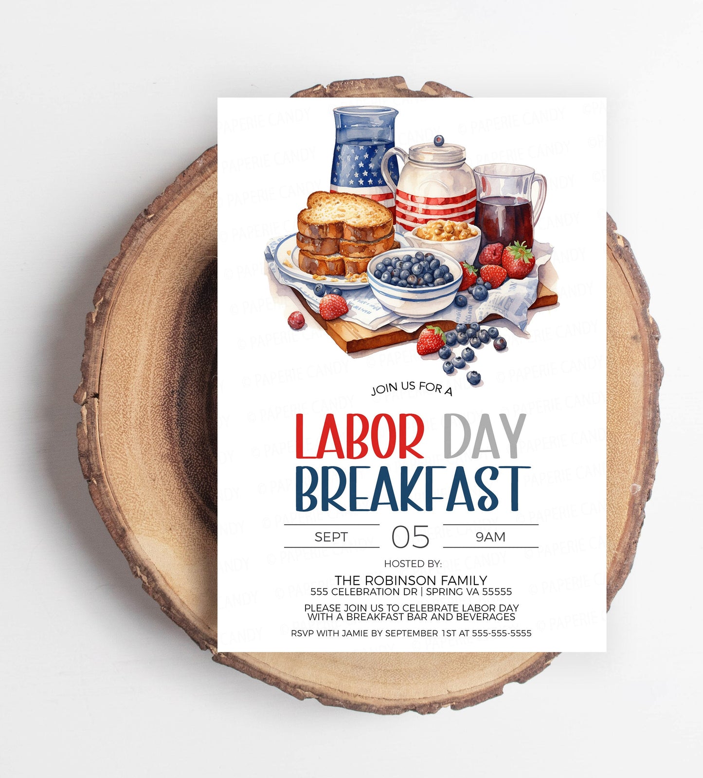 Labor Day Breakfast Invitation, Labor Day Pancake Invite, Labor Day Pancakes Brunch, Patriotic Breakfast, Editable Printable Template