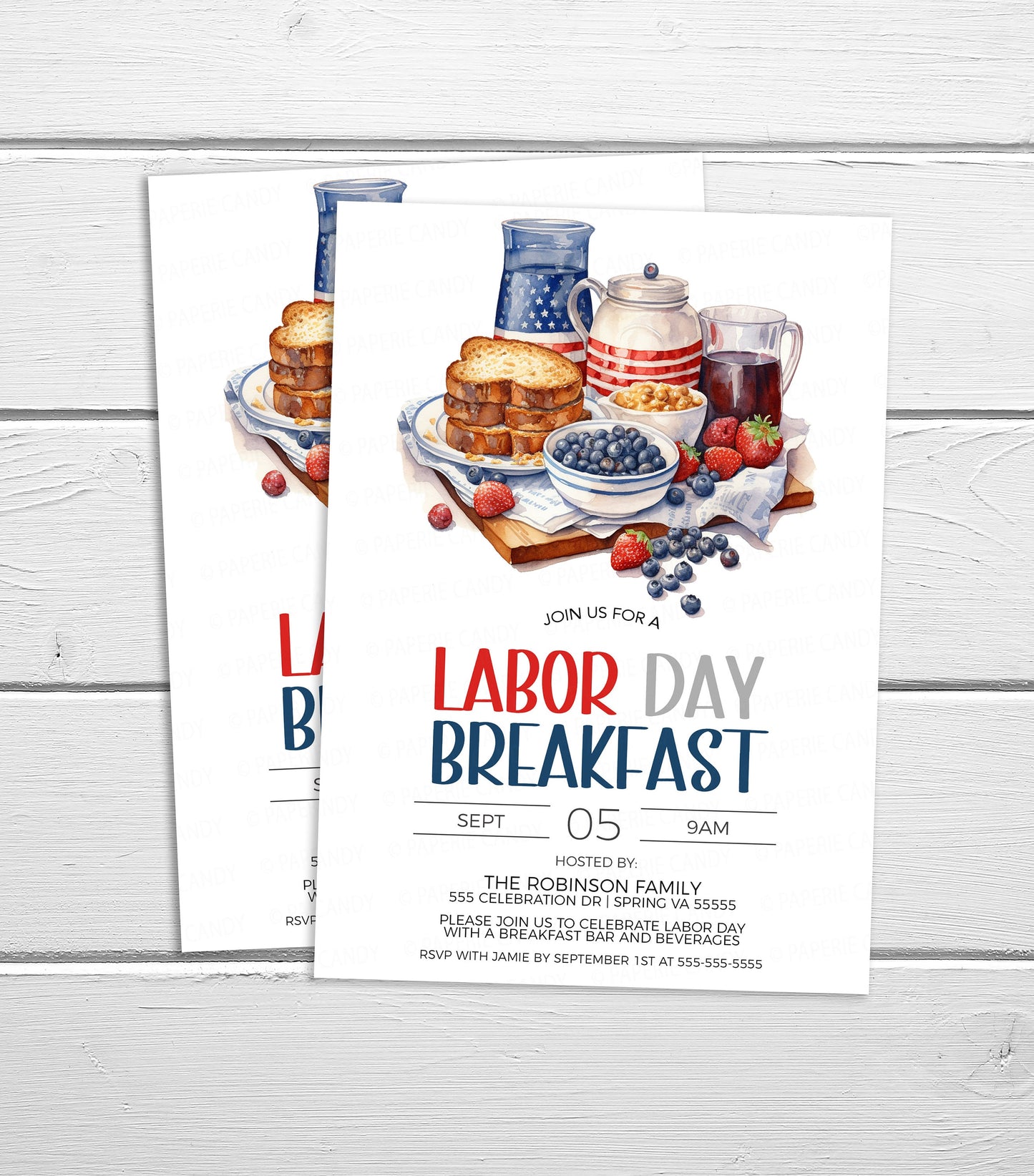 Labor Day Breakfast Invitation, Labor Day Pancake Invite, Labor Day Pancakes Brunch, Patriotic Breakfast, Editable Printable Template