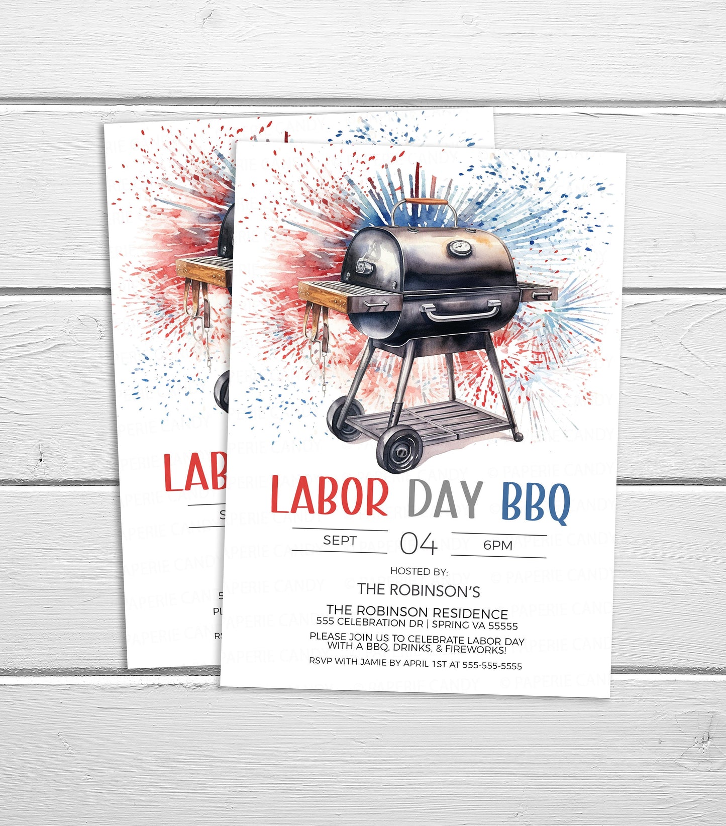 Labor Day BBQ Invitation, Labor Day BBQ Party Invite, Labor Day Cookout Fireworks, Memorial Day, 4th of July Veterans Day, Editable Template