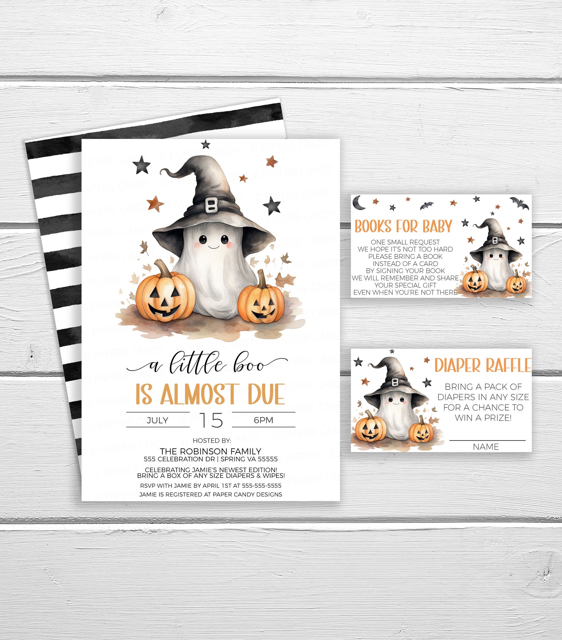 Halloween Baby Shower Invitation Bundle, Invite Diaper Raffle