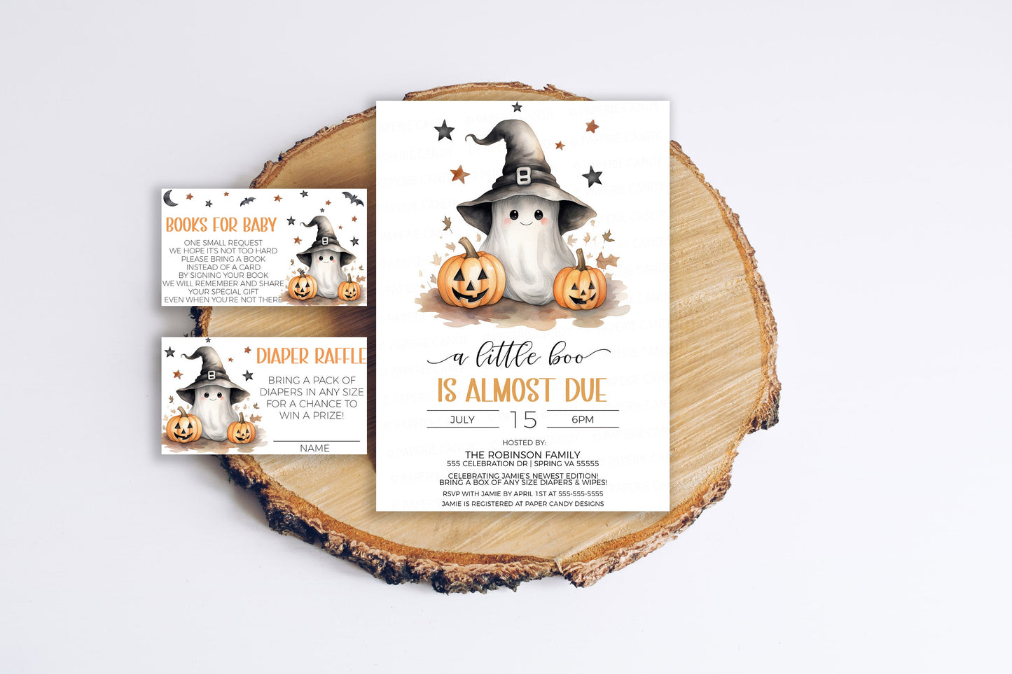 Halloween Baby Shower Invitation Bundle, Invite Diaper Raffle Ticket And Books For Baby Tickets, Little Boo Is Almost Due Editable Printable