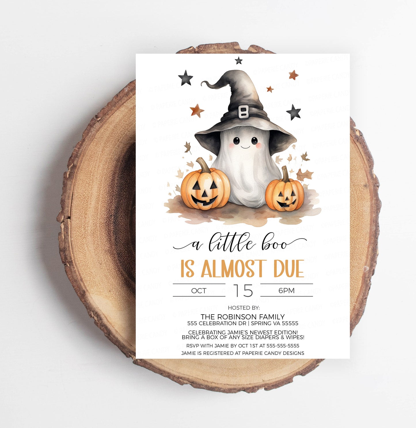 Halloween Baby Shower Invitation, A Little Boo Is Almost Due Invite, Couples Baby Shower, Boy Girl Shower, Pumpkin Ghost, Editable Printable