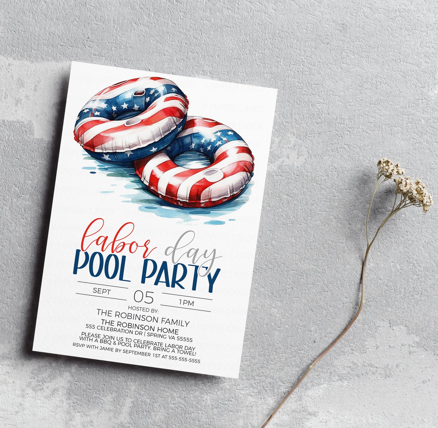 Labor Day Pool Party Invitation, Labor Day Pool Invite, Labor Day BBQ Fireworks Pool Party, Patriotic Pool Party Editable Printable Template